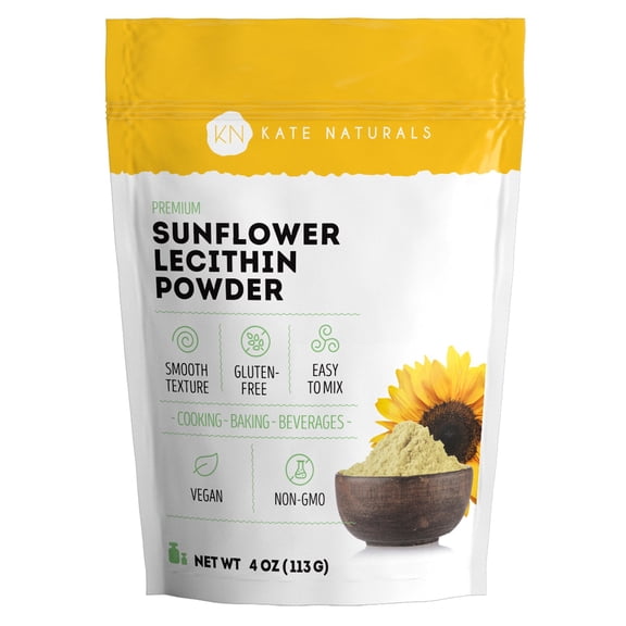 Kate Naturals Sunflower Lecithin Powder, Non-GMO, Lecithin Supplement for Baking, Cooking, Bread & Gummies, Soy Lecithin Alternative, 4oz