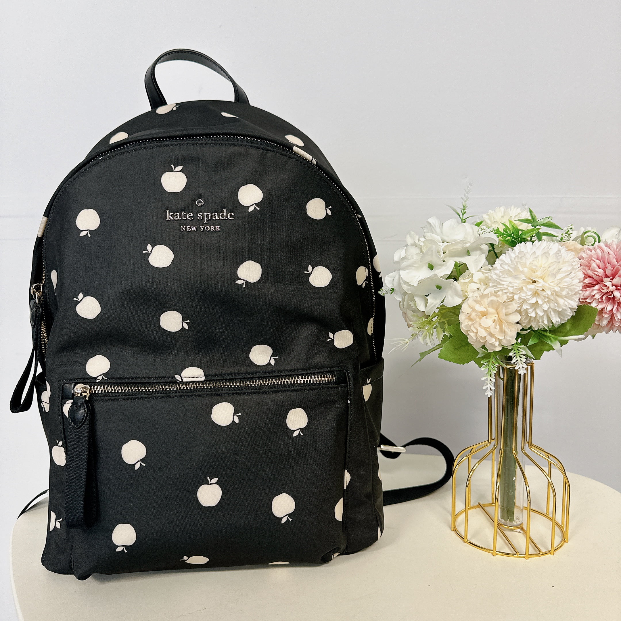 Kate Spade Chelsea Little Better Nylon Large Backpack Black Apple Print