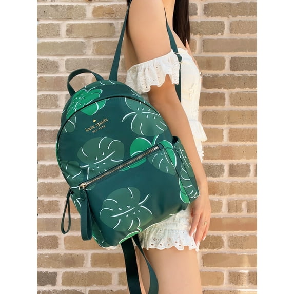 Kate Spade Chelsea The Little Better Nylon Backpack Monsters Leaves Green Multi