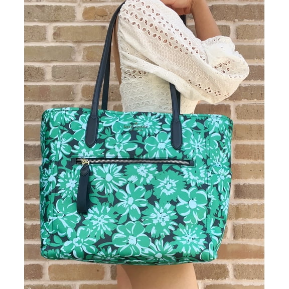 Kate Spade New York Women's Chelsea Nylon Large Printed Top Zip Tote (Green Multi Floral)