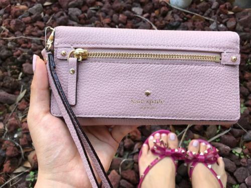 Kate Spade Cobble Hill Rae Pebble Leather Wristlet Wallet Bi Fold Pink $148