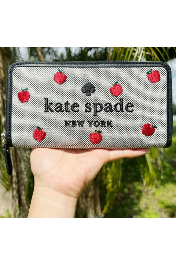 Women's Ella Apple Toss Embroidered Large Continental Zip Wallet (Black Multi)