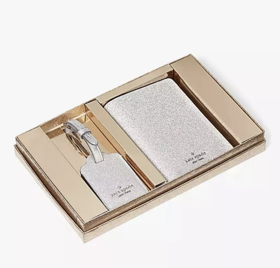Kate Spade Glimmer Boxed Travel Set Passport Case & Luggage Tag In Lunar Light