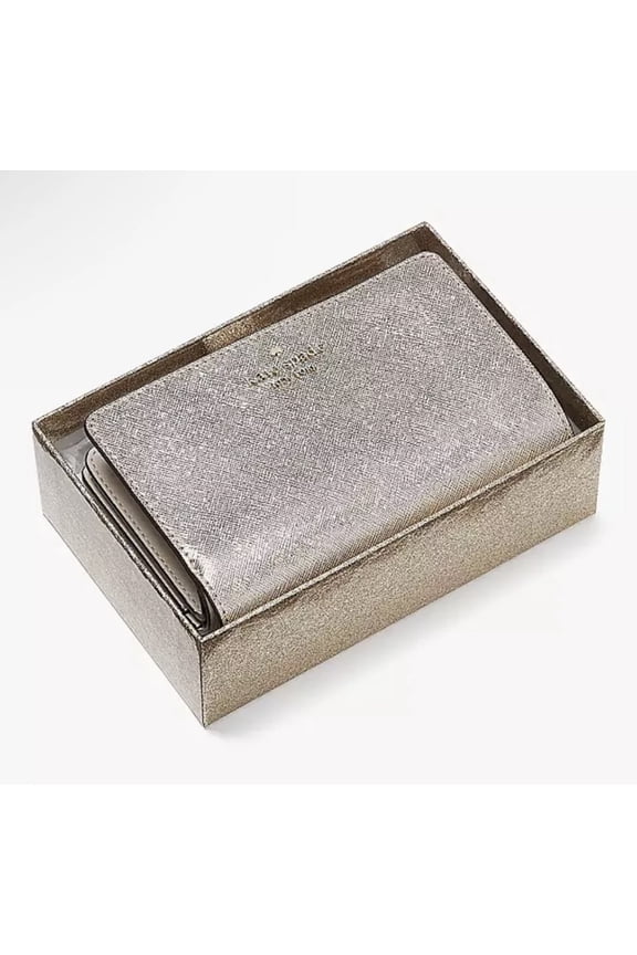 Kate Spade Glimmer Metallic Medium Compact Bifold Wallet Glittering Rose