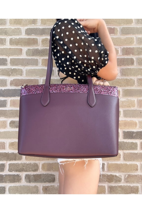 Kate Spade Greta Flash Glitter Large Top Zip Tote Cherrywood