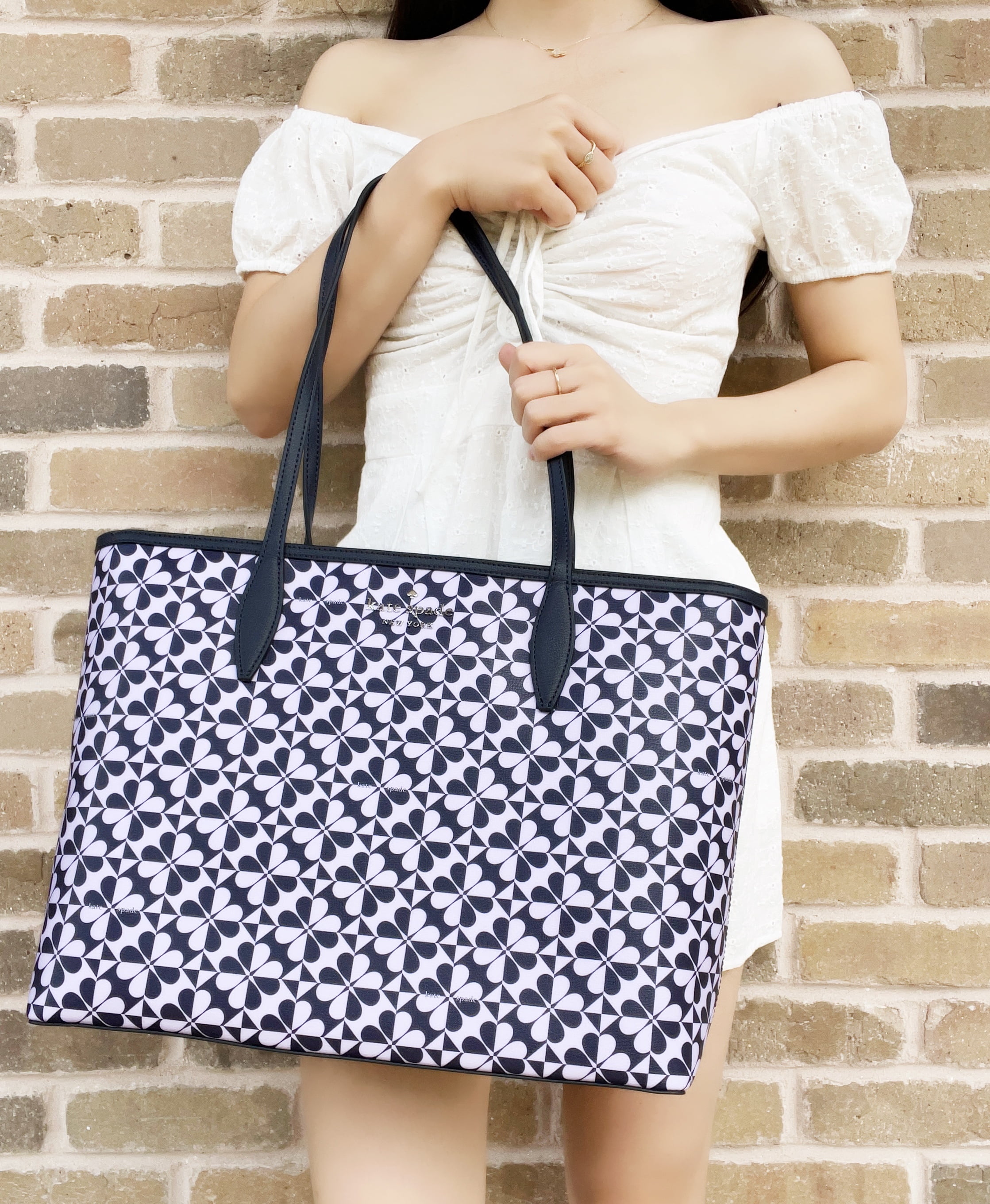 Kate Spade Hollie Spade Top Zip Shoulder Tote Clover Geo Purple Navy Multi