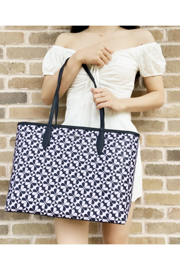 Kate Spade Hollie Spade Top Zip Shoulder Tote Clover Geo Purple Navy Multi