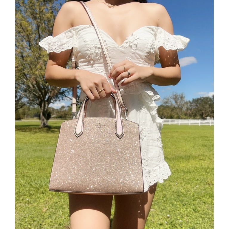 Kate Spade New York Tinsel Glitter Fabric Satchel Crossbody Purse Rose Gold