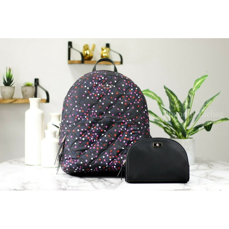 Kate Spade Karissa Large Nylon Quilted Festive Backpack and Black Cosmetic Bag Bundle Walmart