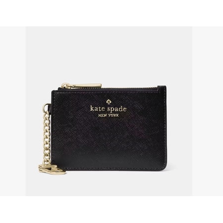 Kate Spade Key Ring Card Holder – Black | Saffiano Leather | ID Window | Zip Closure | Women's