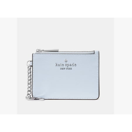 Kate Spade Key Ring Card Holder – Pale Sapphire | Textured Patent Leather | ID Window | Zip Closure | Women's