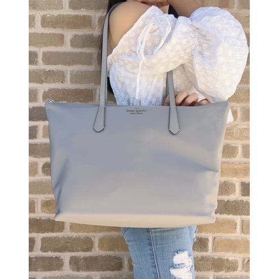 Kate Spade Kitt Large Top Zip Little Better Nylon Tote Bag Nimbus Grey