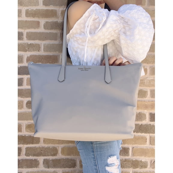 Kate Spade Kitt Large Top Zip Little Better Nylon Tote Bag Nimbus Grey