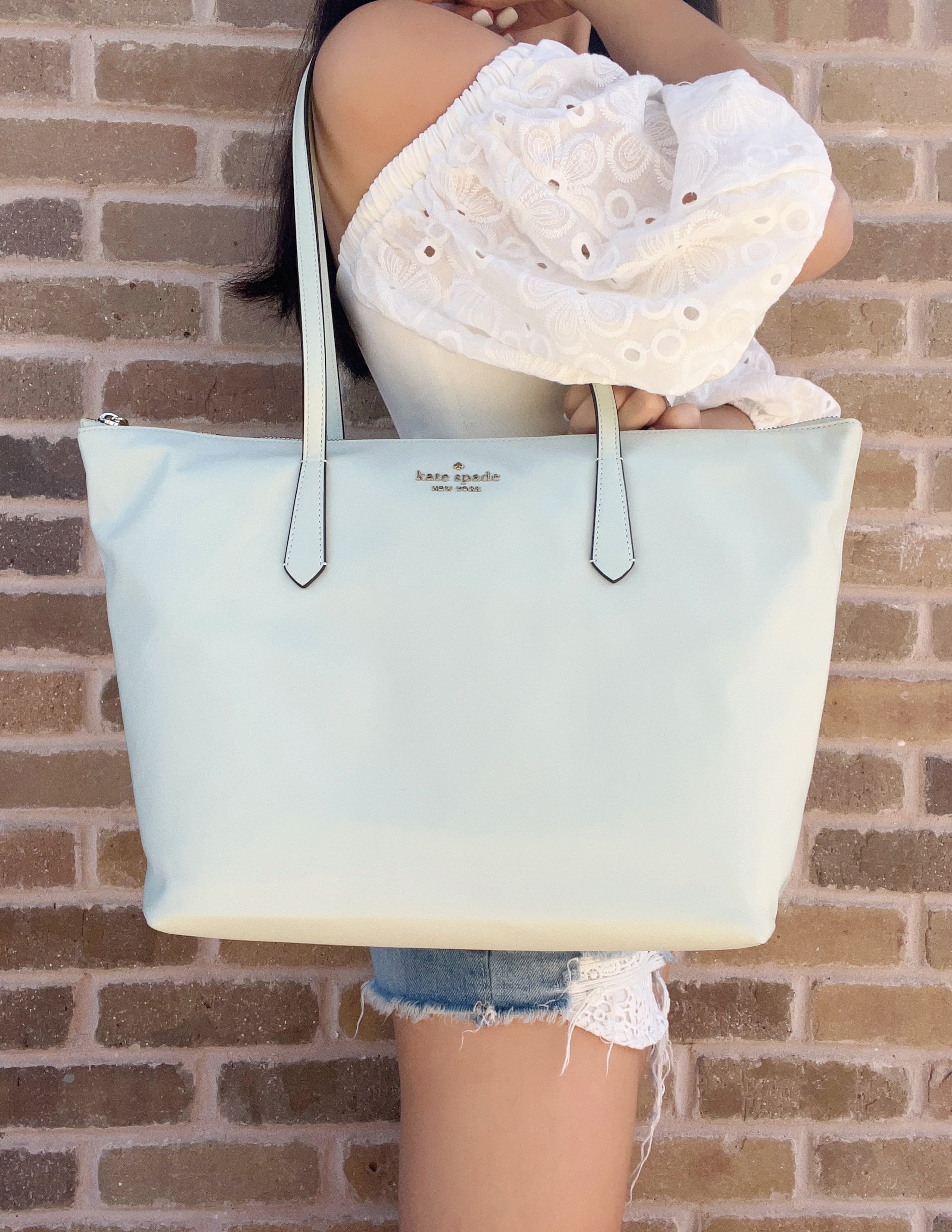 Kate Spade Kitt Large Top Zip Little Better Nylon Tote Bag Crystal Blue Mint