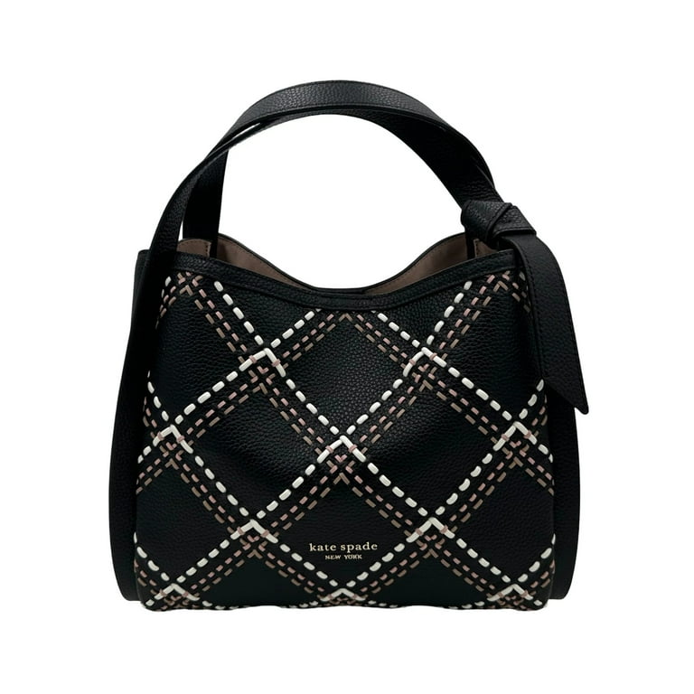 Kate Spade Knott Plaid Stitched Medium Crossbody Tote Black