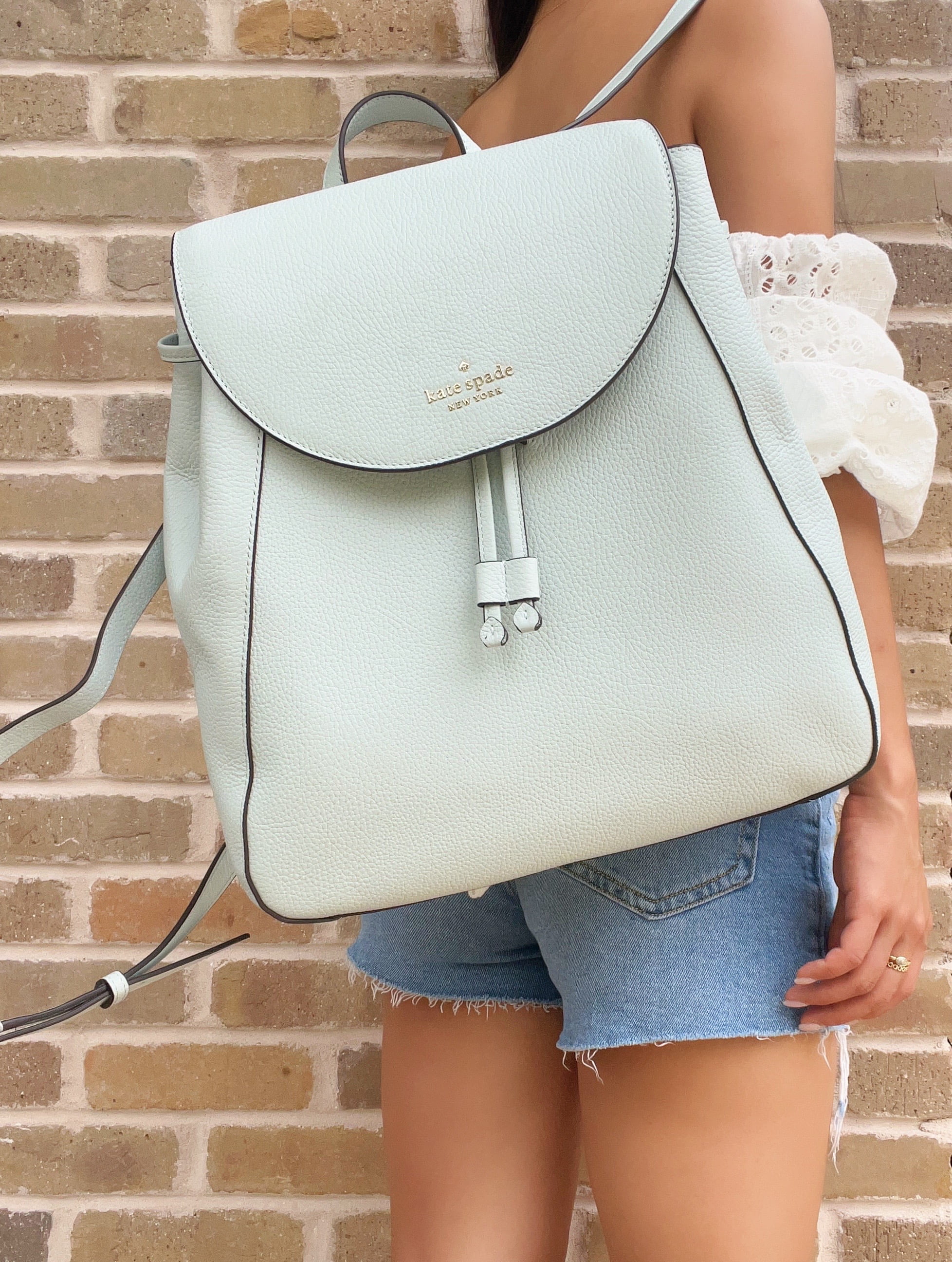 Kate Spade Leila Large Flap Backpack Drawstring Hazy Morning 