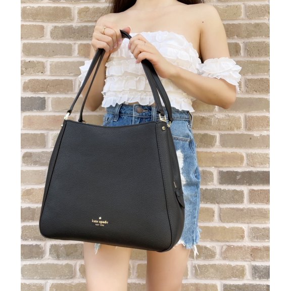 Kate Spade Leila Medium Triple Compartment Shoulder Bag Leather Black Tote