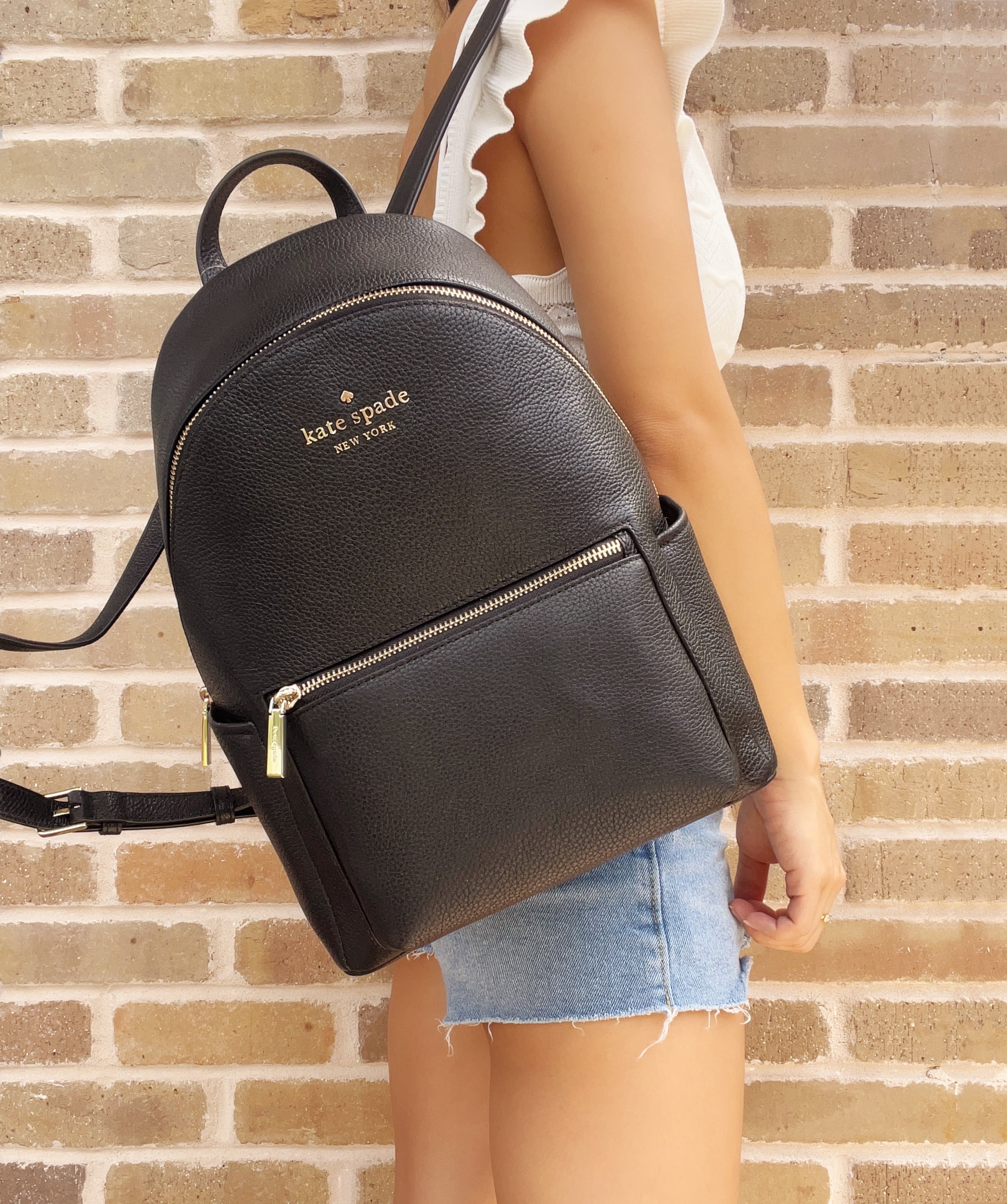 Kate Spade Leila Medium Black Pebbled Leather Dome Shoulder Backpack  Bookbag | eBay
