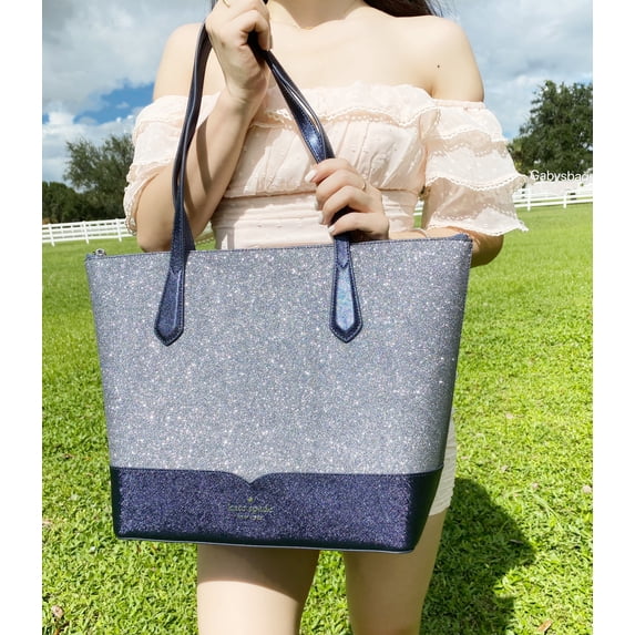 Kate Spade Lola Joeley Glitter Penny Large Top Zip Tote Handbag Dusknavy Blue