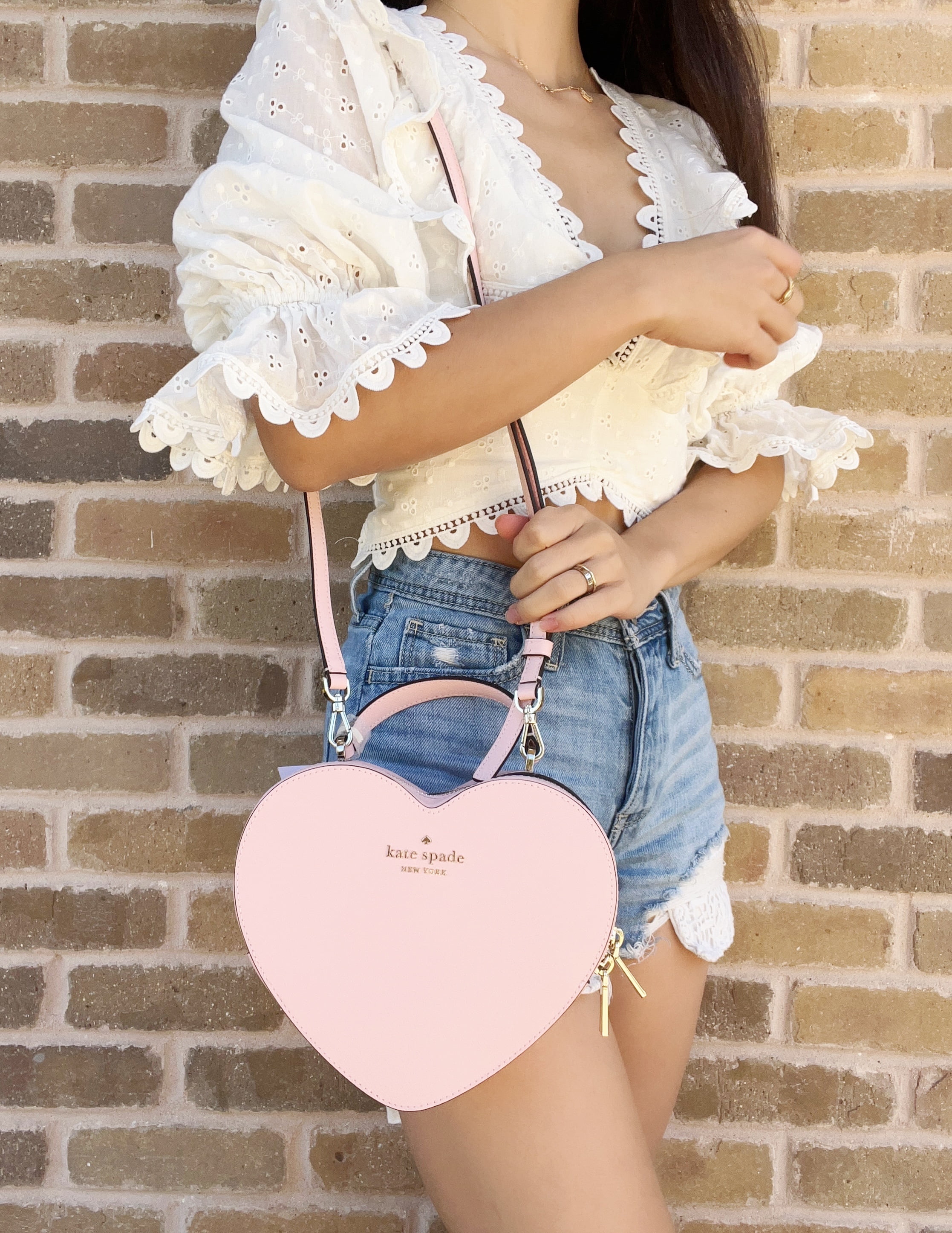 Kate Spade Love Shack Heart Crossbody Novelty Bag Saffiano Leather Chalk  Pink