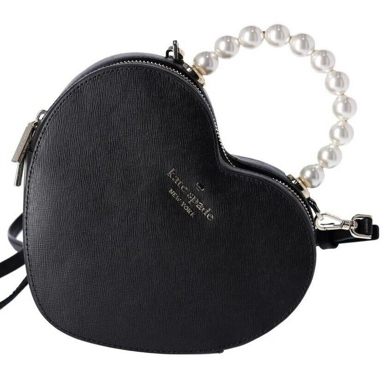 Kate Spade Love Shack Pearl Crossbody Purse Black Leather Heart