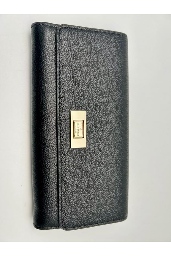Kate Spade Lucia Refined Grain Leather Large Slim Wallet Clutch Black