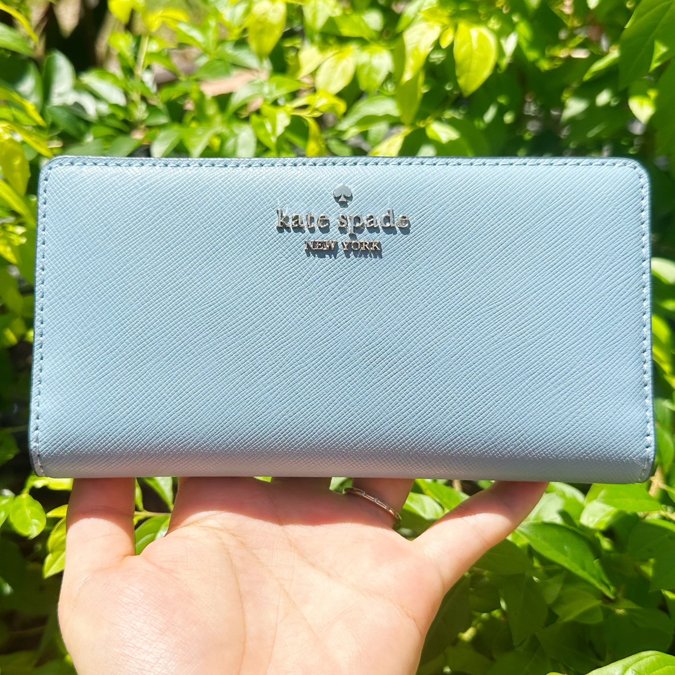 Kate Spade Madison Large Slim Bifold Wallet Polished Blue Saffiano Leather