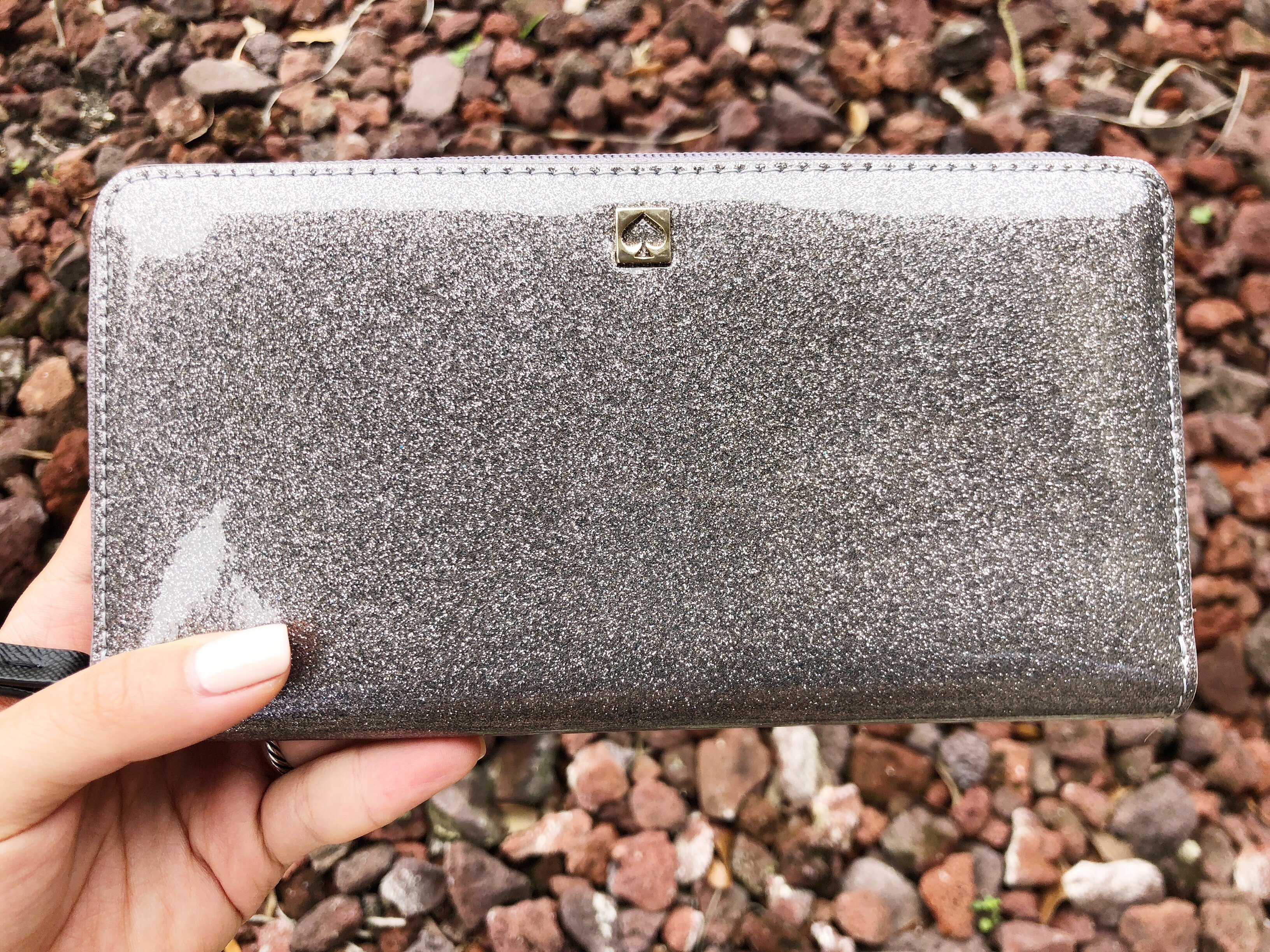 Kate Spade Mavis Street Neda Zip Around Wallet Gray Anthracite Glitter Spark