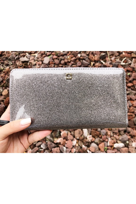 Kate Spade Mavis Street Neda Zip Around Wallet Gray Anthracite Glitter Spark