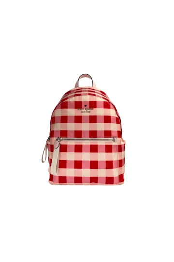 NWT Gingham Backpack Kate Spade  Red White Gingham Plaid Backpack Travel School Chelsea Gingham Medium Backpack | Kate Spade Outlet main image 4