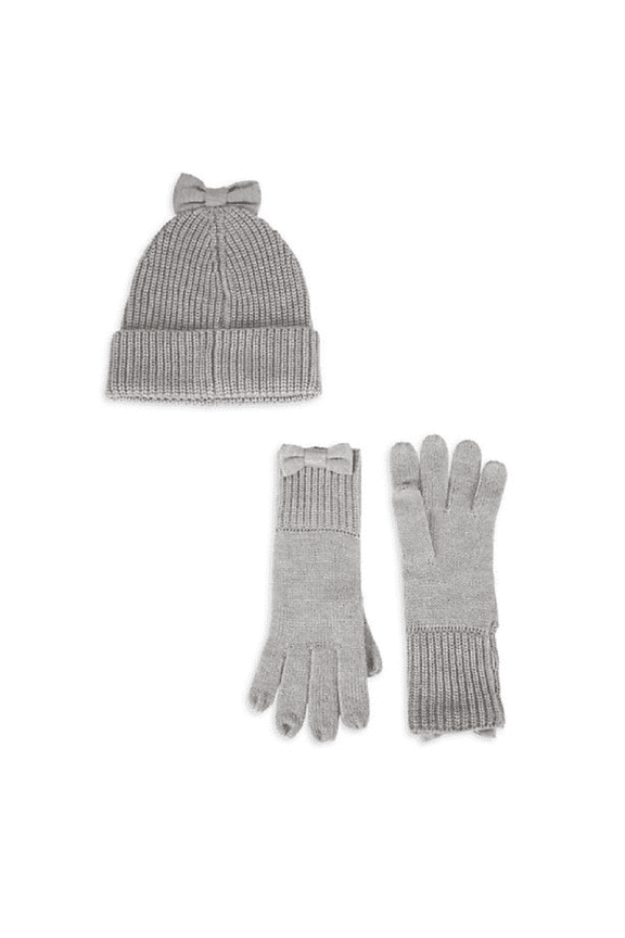 Accessories Womens Cable Bow Beanie & Gloves Set Heather Gray One Size