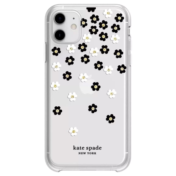 Kate Spade New York Protective Hardshell Case For Iphone 12 Mini Scattered Flowers Black/White/Gold Gems/Clear/White Bumper