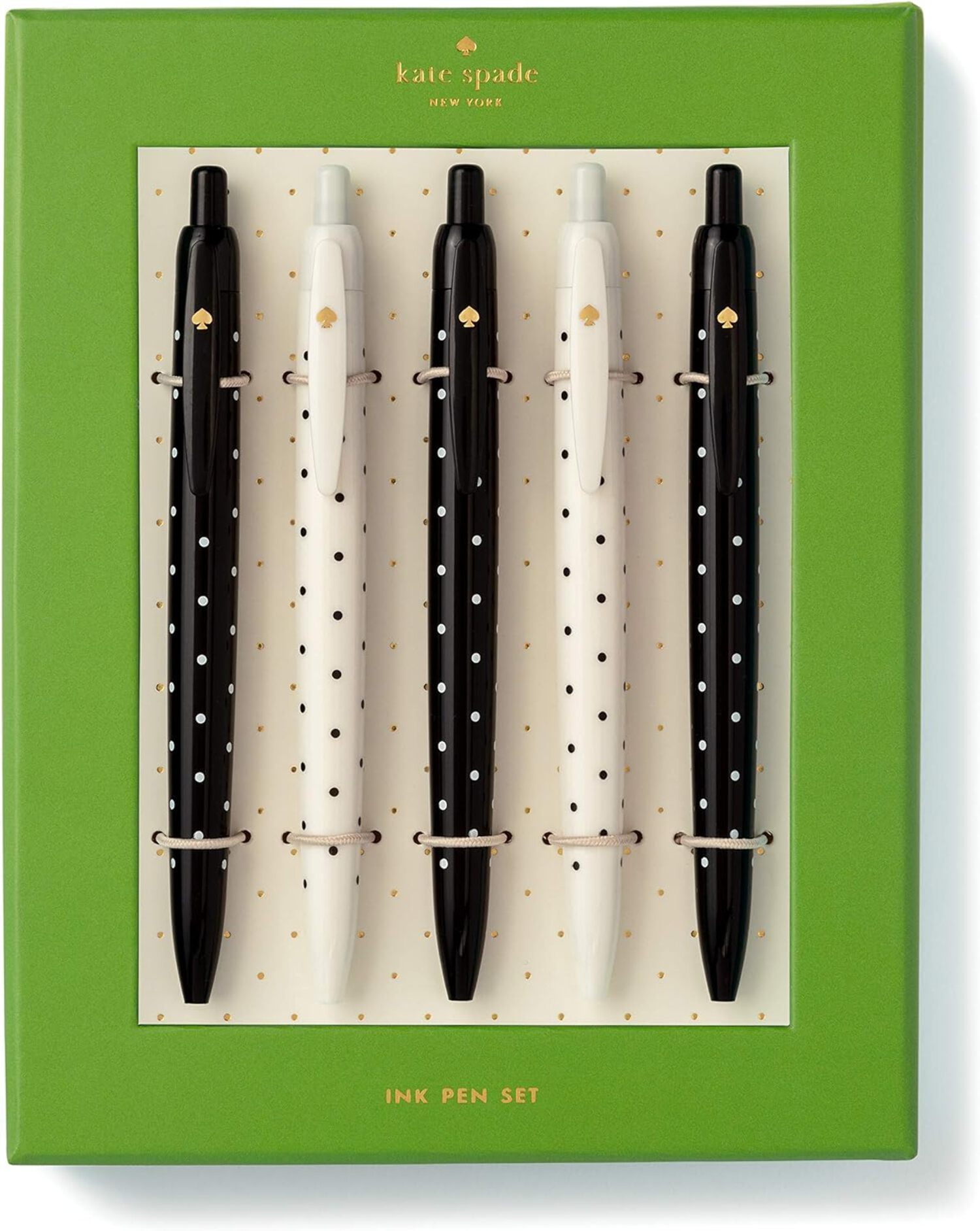 Kate Spade New York Black Ink Pen Set of Polka Dot Retractable