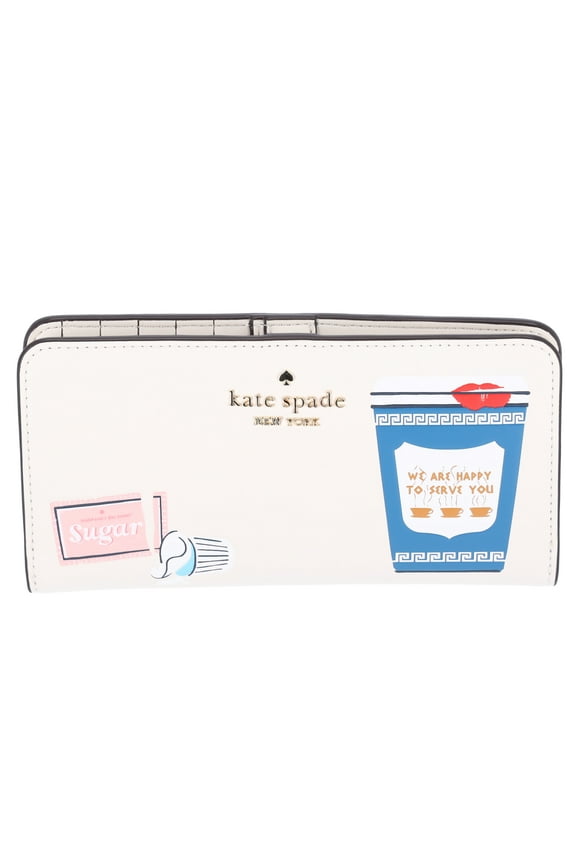 Coffee Break Large Slim Bifold Wallet Leather Cream Multi