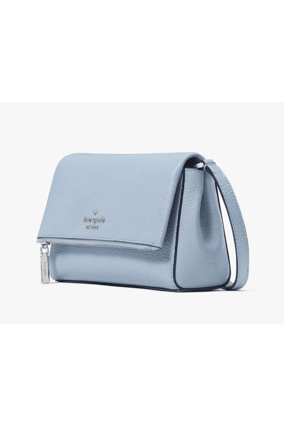 Leila Flap Zip Crossbody Pebbled Leather Muted Blue