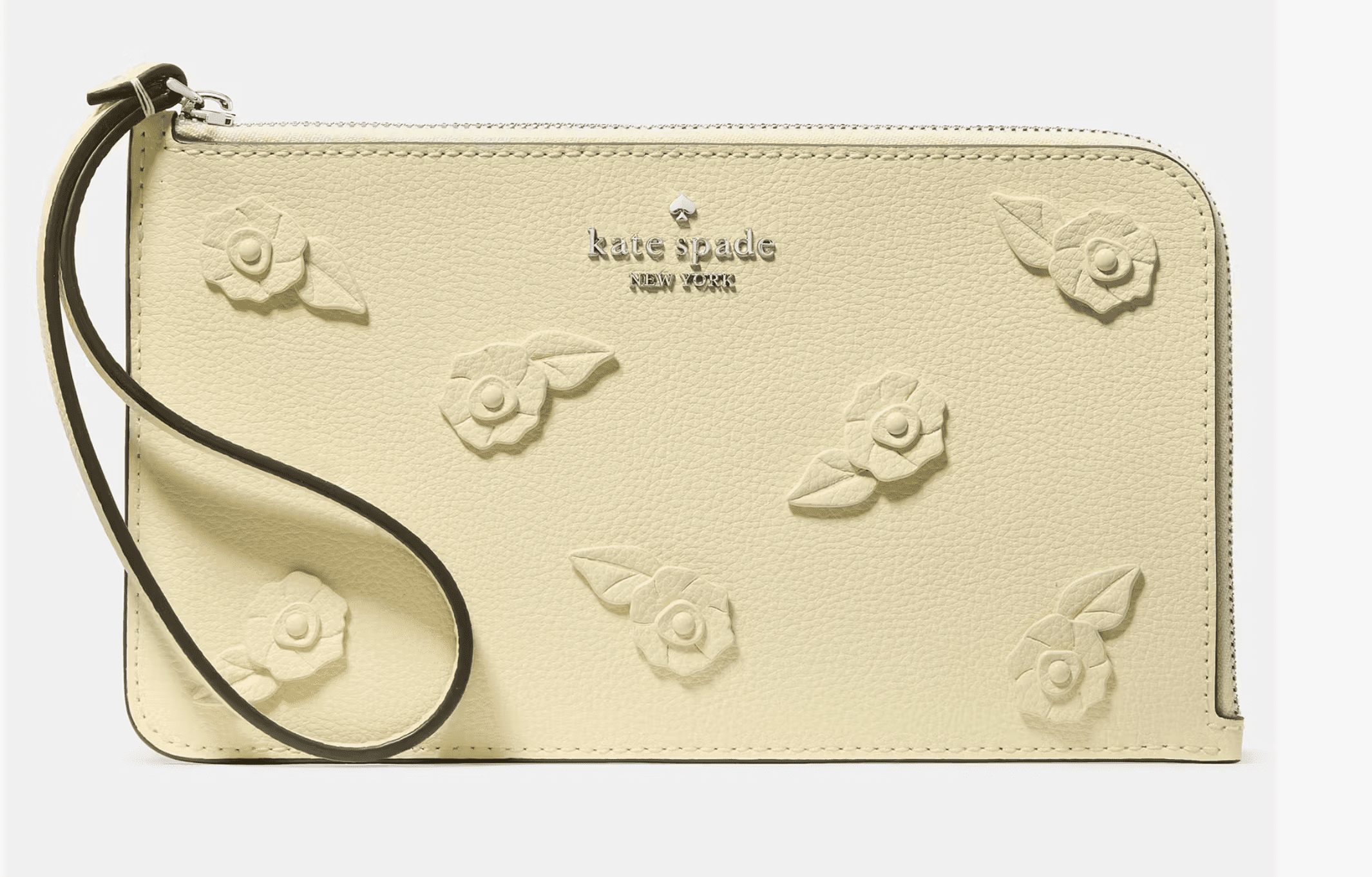 Kate Spade New York Lucy Floral Pebbled Leather Wristlet Purse, Compact Clutch with Zip Closure