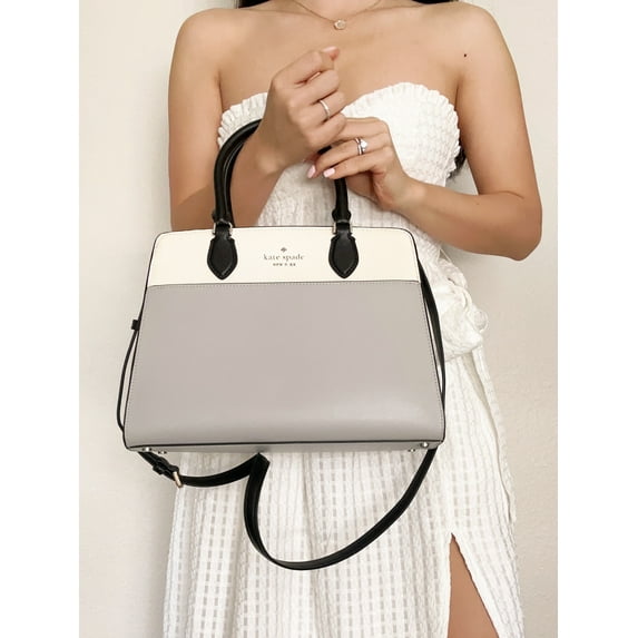 Kate Spade New York Madison Medium Satchel Handbag Platinum Gray