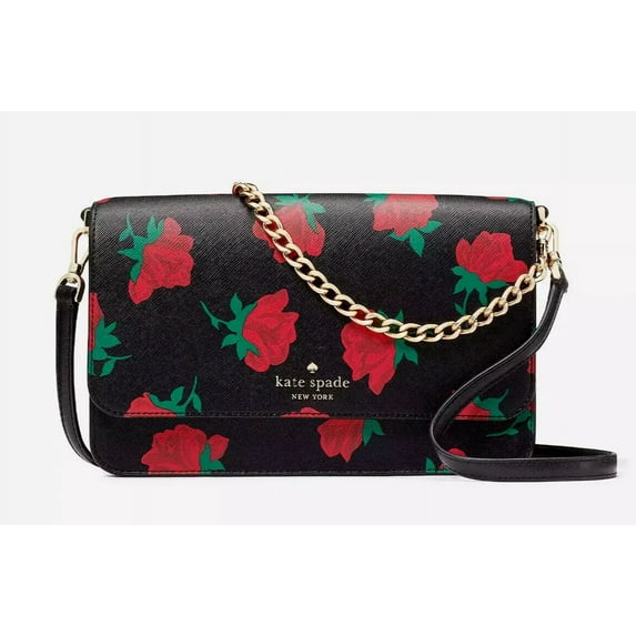 Kate Spade New York Madison Rose Toss Printed Flap Convertible Crossbody Black Multi