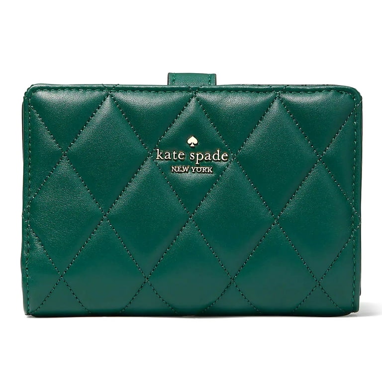 Kate Spade New York Quilted Leather Carey Medium Compartment Bifold Wallet Deep Jade