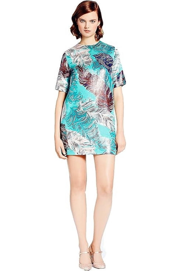 Regal Plumes Print Metallic Jacquard Shift Dress 6