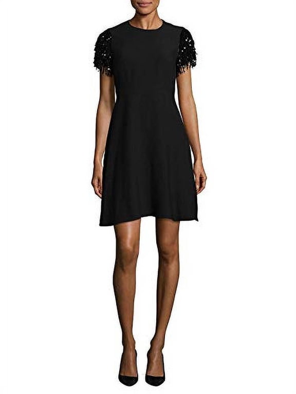 Sequin Fringe Swing Dress, Black, 0