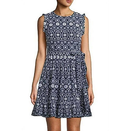 Kate Spade New York Sleeveless Eyelet Wrap Dress Shore Thing, Rich Navy/Fresh White (10)