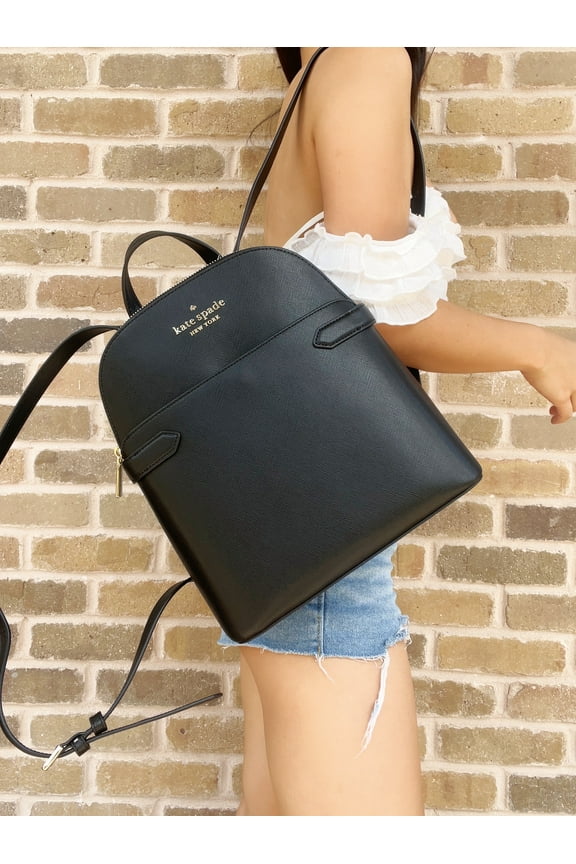 Staci Dome Saffiano Leather Medium Backpack Black