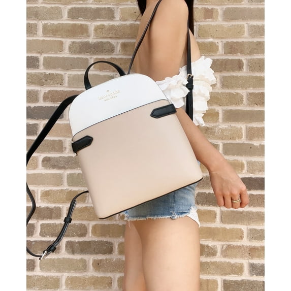 Kate Spade New York Staci Dome Top Zip Backpack Warm Beige Black Multi Leather