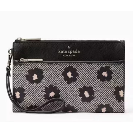 Kate Spade New York Staci Herringbone flower Medium Wristlet Black Multi