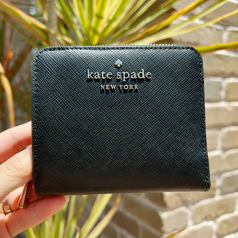 Kate Spade New York Staci Leather Small Zip Around Wallet Black Saffiano 