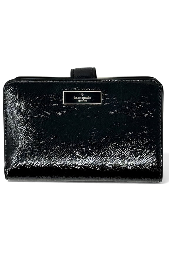 Womens Bridget Medium Crinkle Patent Leather Bifold Wallet (Black)