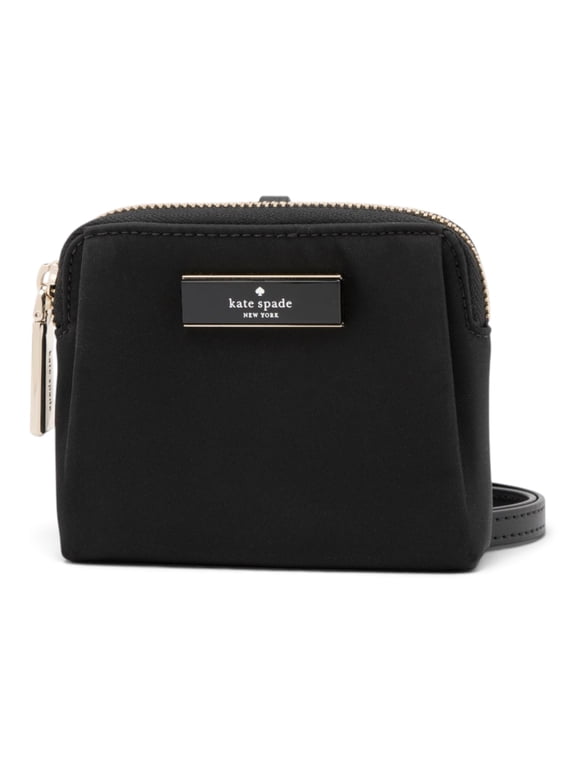 Womens Carter Nylon Card Case Lanyard, Zip ID Holder with Card Slots (Black)