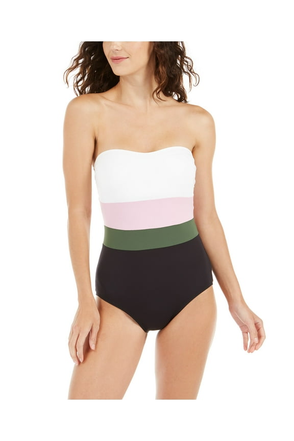 Women's Colorblocked Strapless One-Piece Swimsuit Black Size XS
