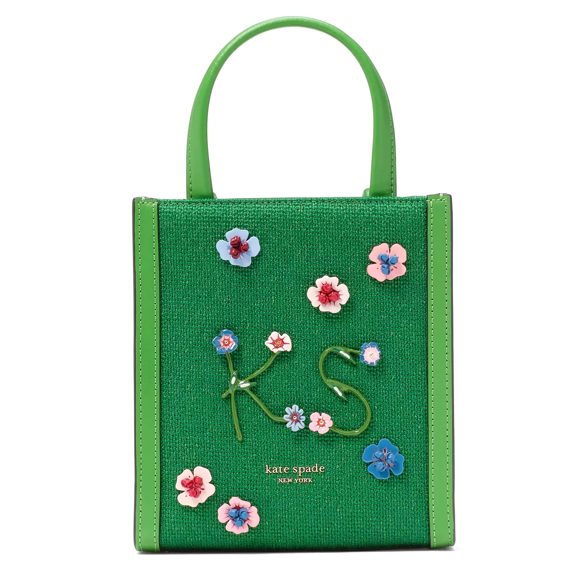 Kate Spade New York Women’s Floral Appliqué Mini Tote Crossbody Bag (Green Multi)